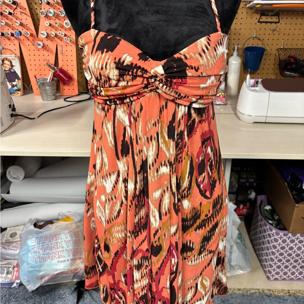 Vibrant Orange and Black Patterned Dress